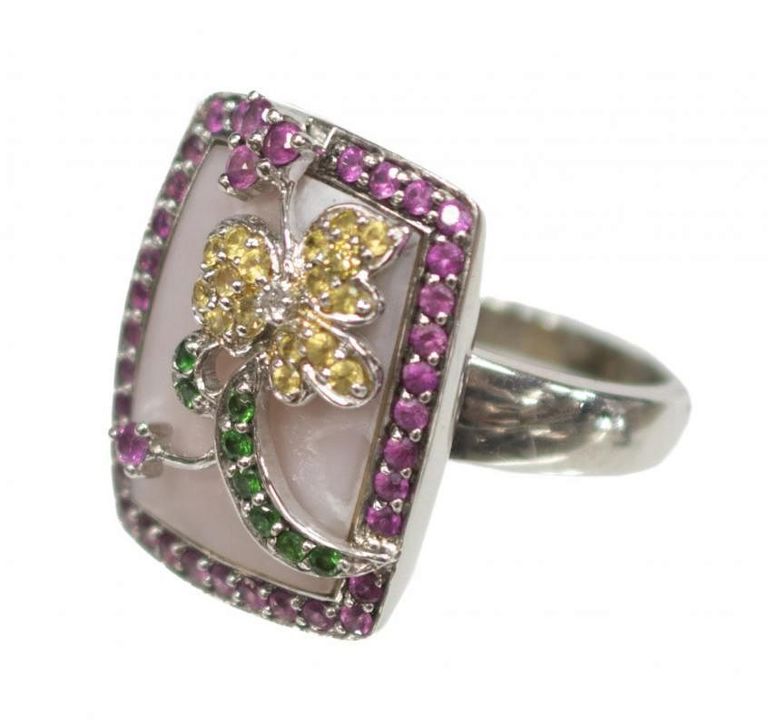 Ladies Estate 14kt Wg Multi-gemstone Mop Ring