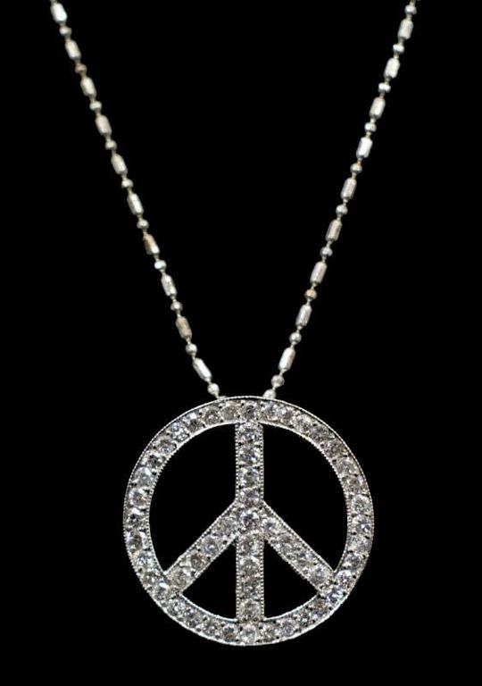 Estate 14kt Wg & Diamond Peace Pendant Necklace