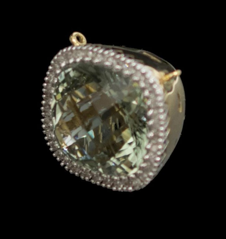 Estate 14kt Gold & Faceted Green Quartz Pendant