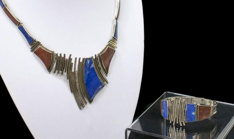 Modernist 950 Silver, Lapis & Jasper Suite