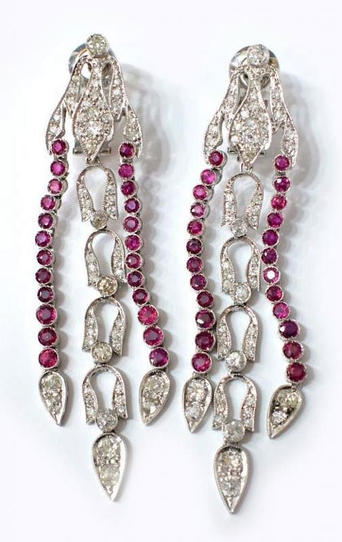 Antique Platinum, Diamond & Ruby Earrings