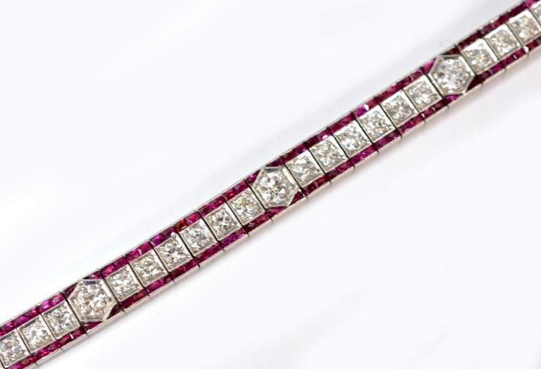 Ladies Art Deco Platinum, Diamond & Ruby Bracelet