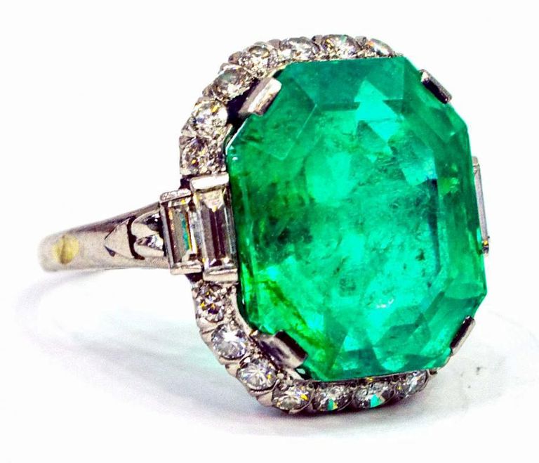 Estate Platinum, Diamond & 12ct Emerald Ring