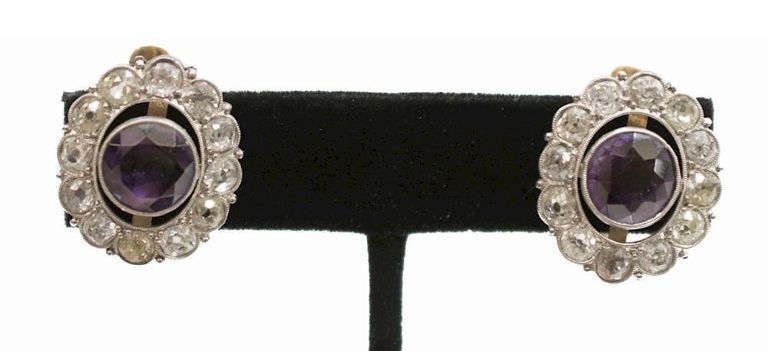 Estate Platinum, Amethyst & Diamond Earrings