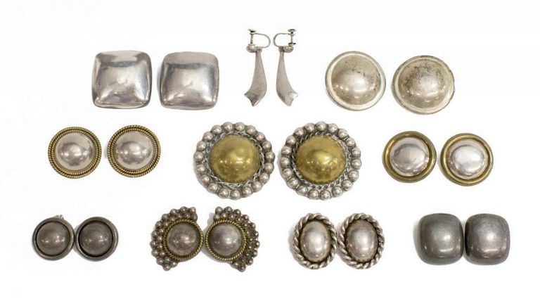Estate Mexico Sterling & Brass Earring Group