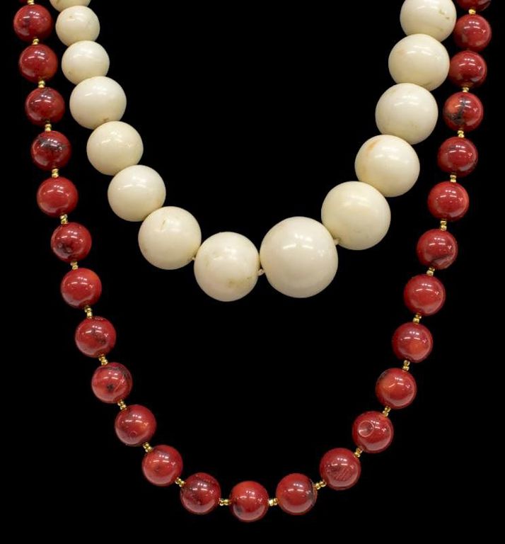 Estate Beaded Necklaces, White & Red Coral