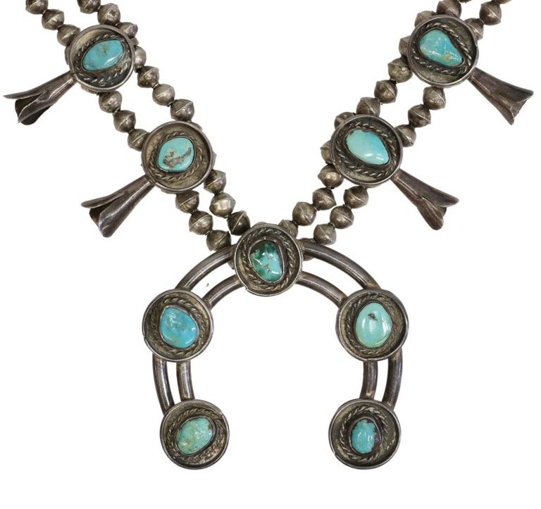 Native American Turquoise Squash Blossom Necklace
