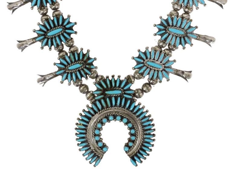 Native American Silver Squash Blossom Necklace