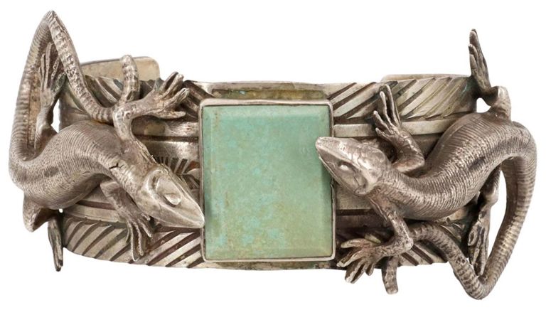 Native American Turquoise & Silver Lizards Cuff