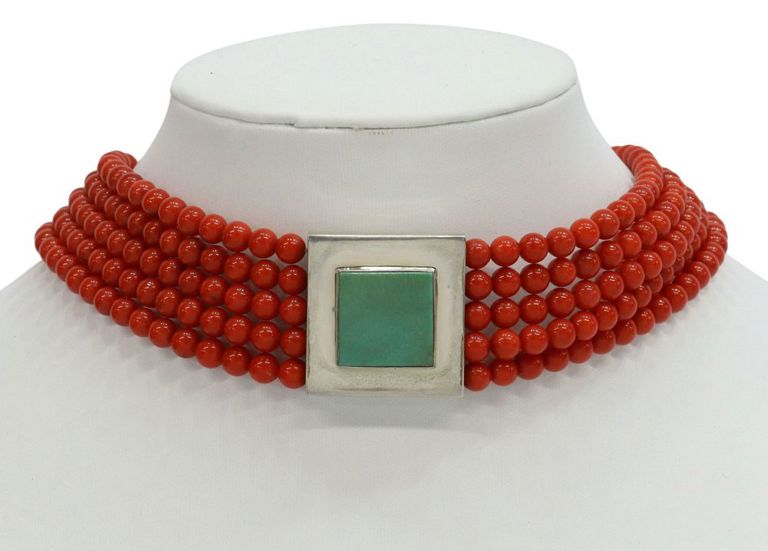 Tony Aguilar Jr. Sterling & Red Coral Choker