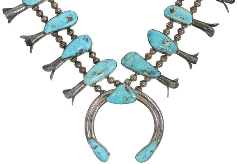 Native American Turquoise Squash Blossom Necklace