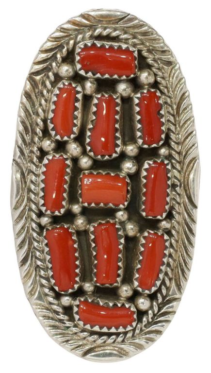 Gent's Merle House Navajo Red Coral Sterling Ring