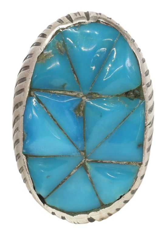 Gent's Southwest Turquoise Inlay Silver Ring