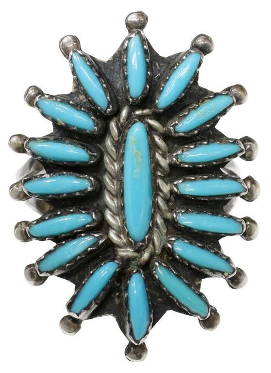 Native American Petit Point Turquoise Silver Ring