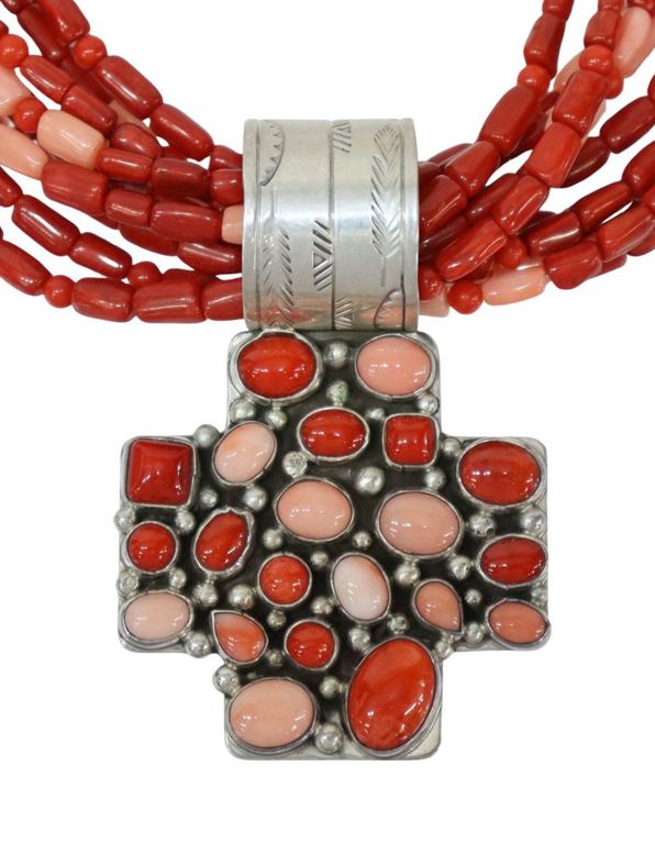 Rocki Gorman Santa Fe Coral Silver Pendant Choker