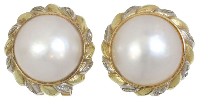 Estate 14kt Yellow Gold & Mabe Pearl Earrings