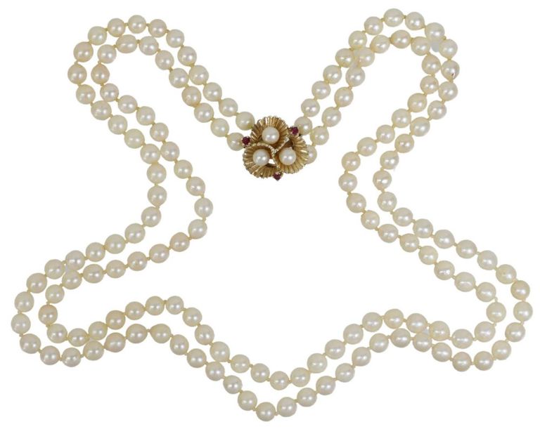 Estate Double-strand Pearl Necklace 14k Gold Clasp