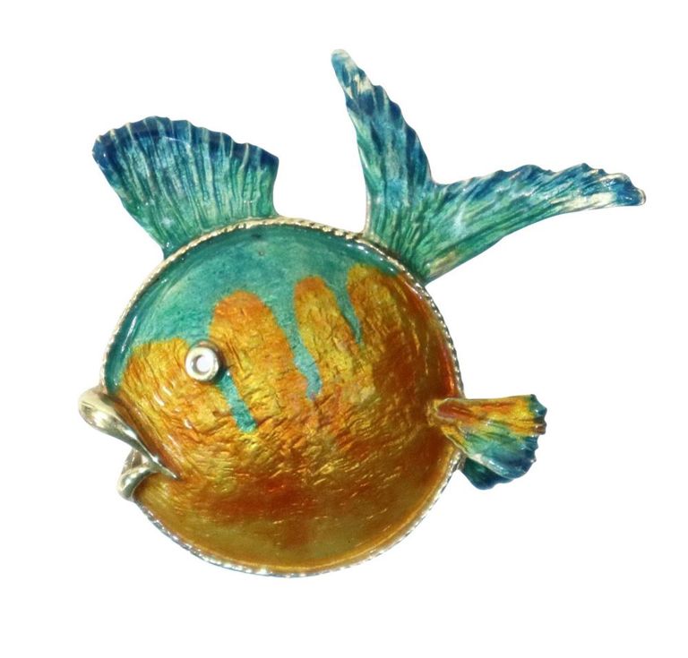 Estate 14k Yellow Gold & Enamel Fish Brooch
