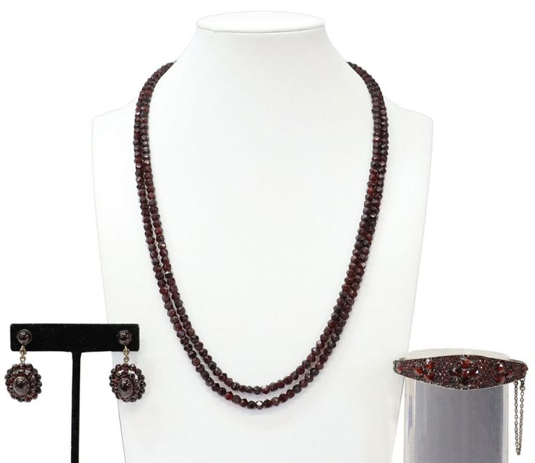 Bohemian Garnet Necklace, Bangle & Earrings