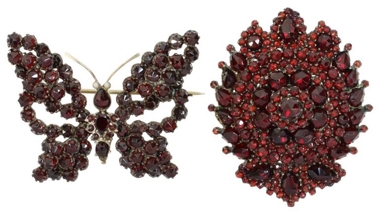 Estate Bohemian Garnet Brooches, Butterfly