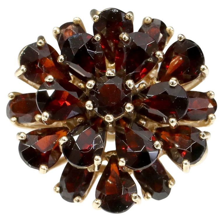 Estate 14k Gold & Garnet Cluster Floriform Ring