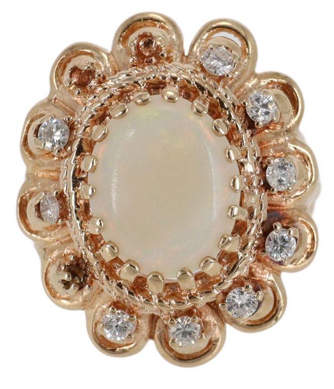 Estate 14kt Gold Opal & Diamond Ring