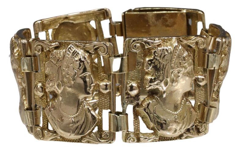 Estate 14kt Yg Profile Portrait Bracelet