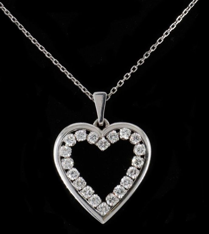 Estate 14kt Wt Gold Diamond Heart Pendant
