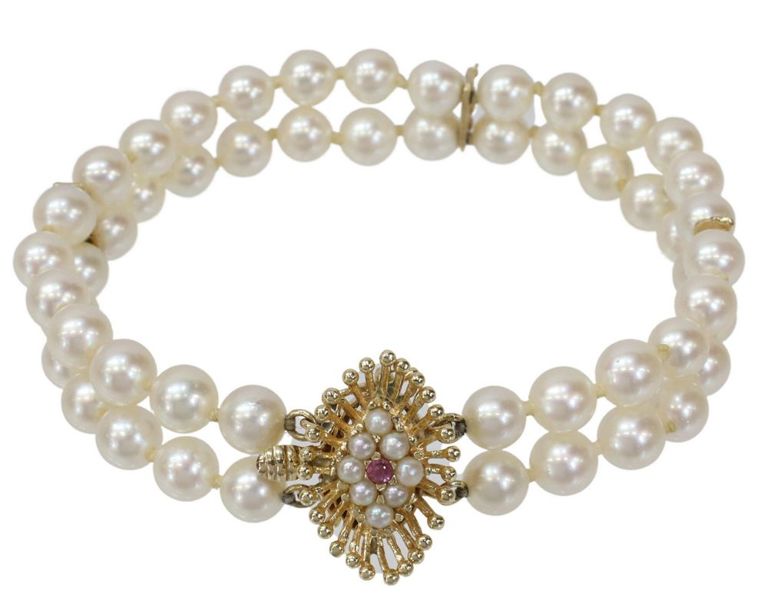 Estate Double-Strand Pearl Bracelet 14k Gold Clasp