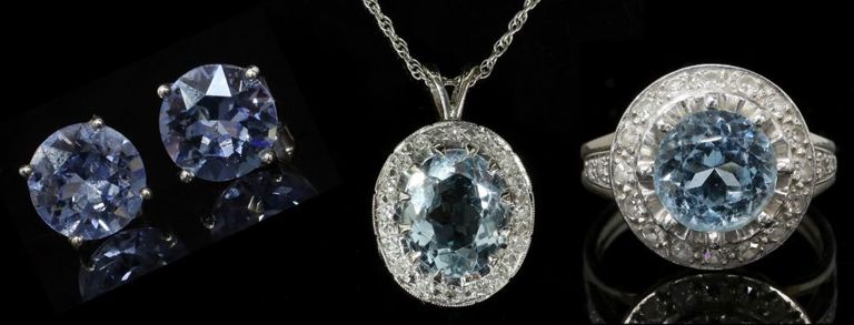 Estate White Gold Aquamarine & Diamond Jewelry