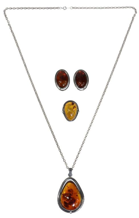 Estate Amber & Silver Jewelry Group