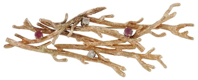 Estate 14kt Gold Diamond & Gemstone Branches Pin