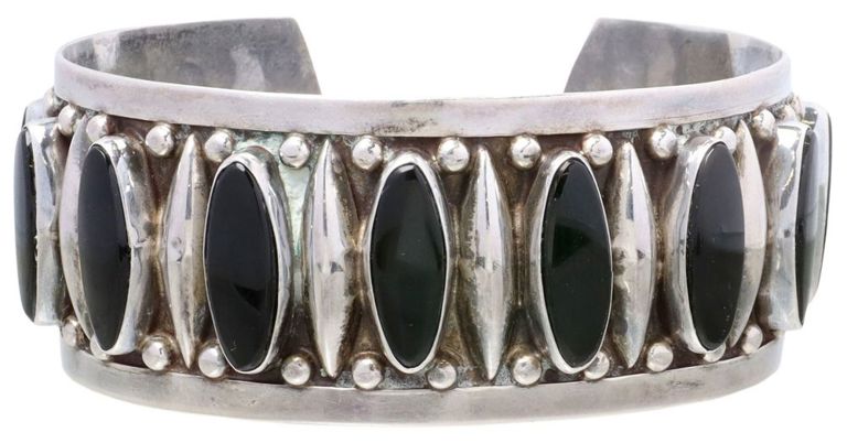925 Sterling Silver & Black Onyx Cuff Bracelet