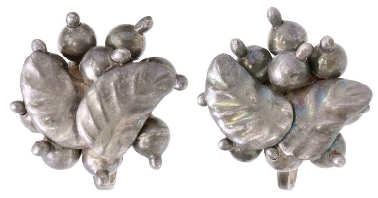 William Spratling Silver Leaf & Berry Earrings