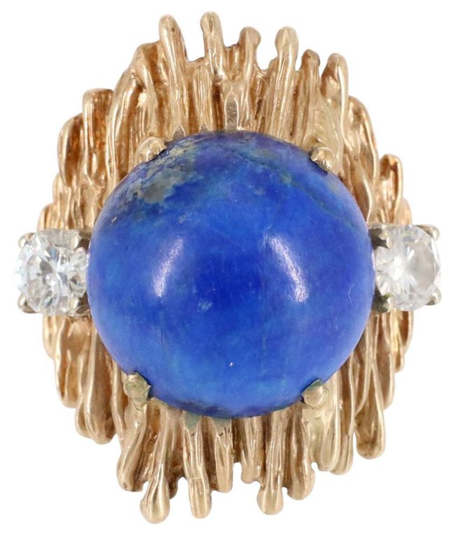 Estate 10kt Yg, Lapis & Diamond Ring