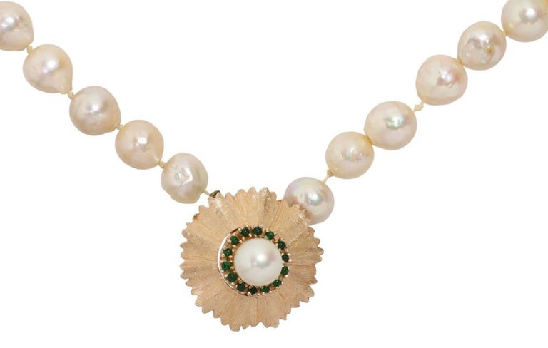 Estate Coated Pearl Necklace 14kt Gold Clasp