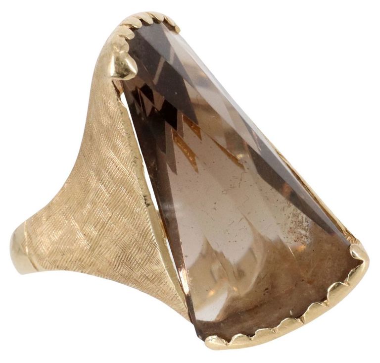 Modernist 14kt Yellow Gold & Smoky Topaz Ring