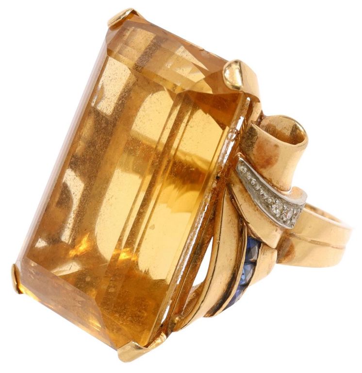 Estate 14kt Yg Citrine Retro Ring