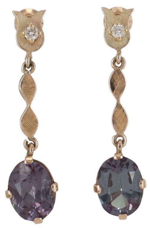 Estate 14k Yellow Gold Diamond & Gemstone Earrings