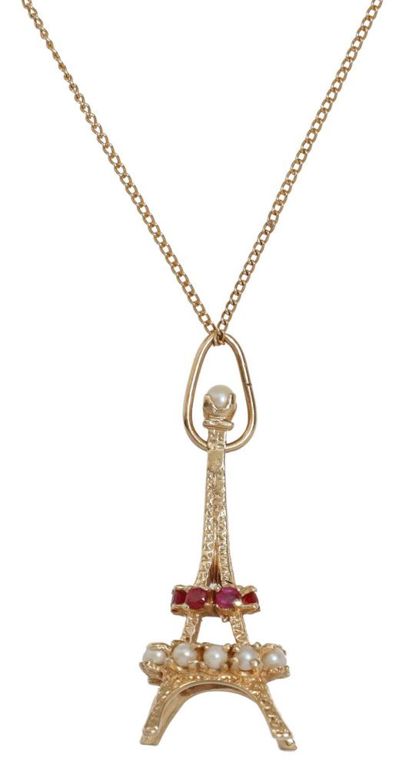Estate 14kt Gold Eiffel Tower Pendant Necklace