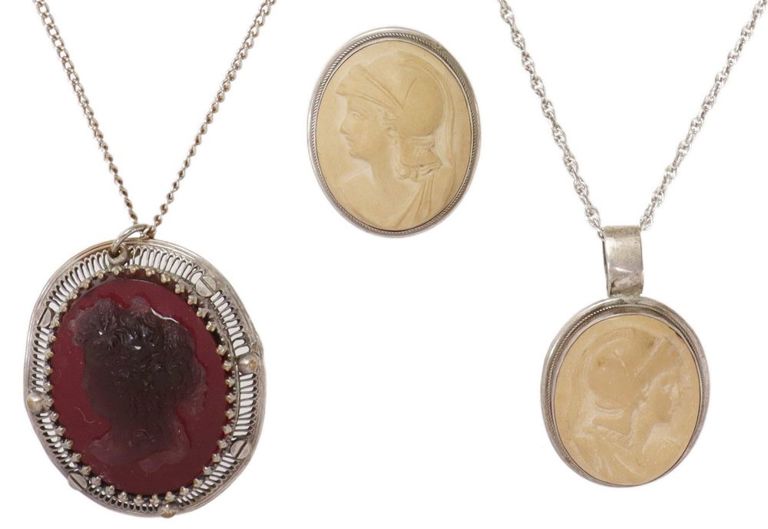 Estate Lava & Purple Glass Cameo Jewelry