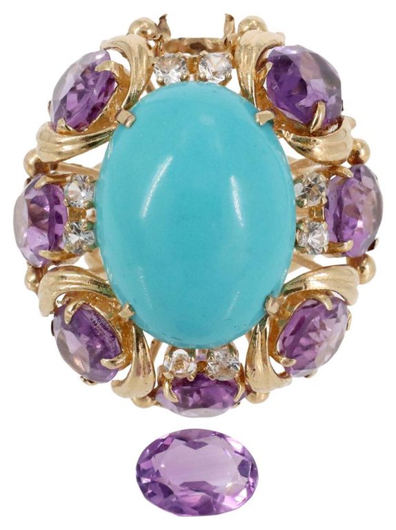 Estate 14kt Yg, Turquoise & Gemstone Cocktail Ring