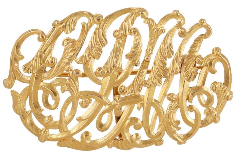 Estate 18kt Yellow Gold Cjm Monogram Brooch