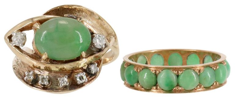 Estate 14kt Yellow Gold Jade & Diamond Ring