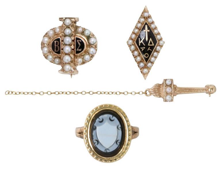 Estate Yellow Gold Sorority Ring & Pins