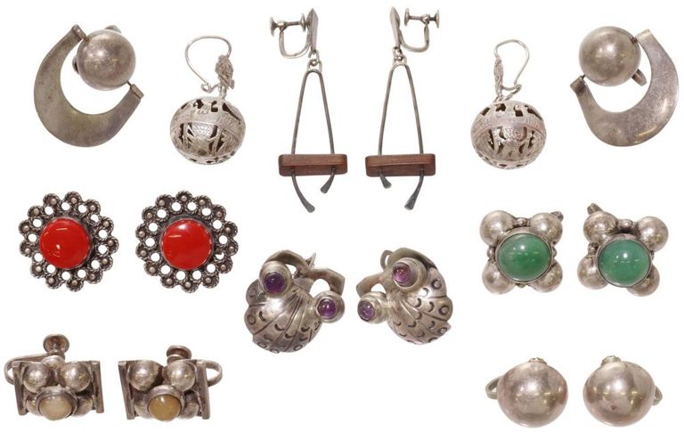 Modernist Silver Earrings, Mexico