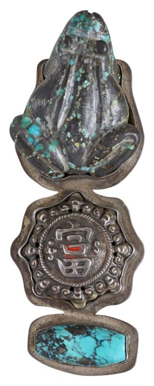 Large Ais Sterling & Carved Frog Pendant Brooch