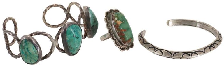 Southwest Style Silver Turquoise Cuffs & Ring