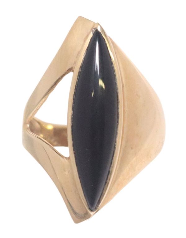 Estate Modernist 14kt Yellow Gold & Black Onyx Ring