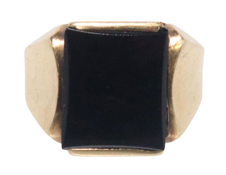 Estate Gent's 14kt Yellow Gold & Black Onyx Plaque Ring